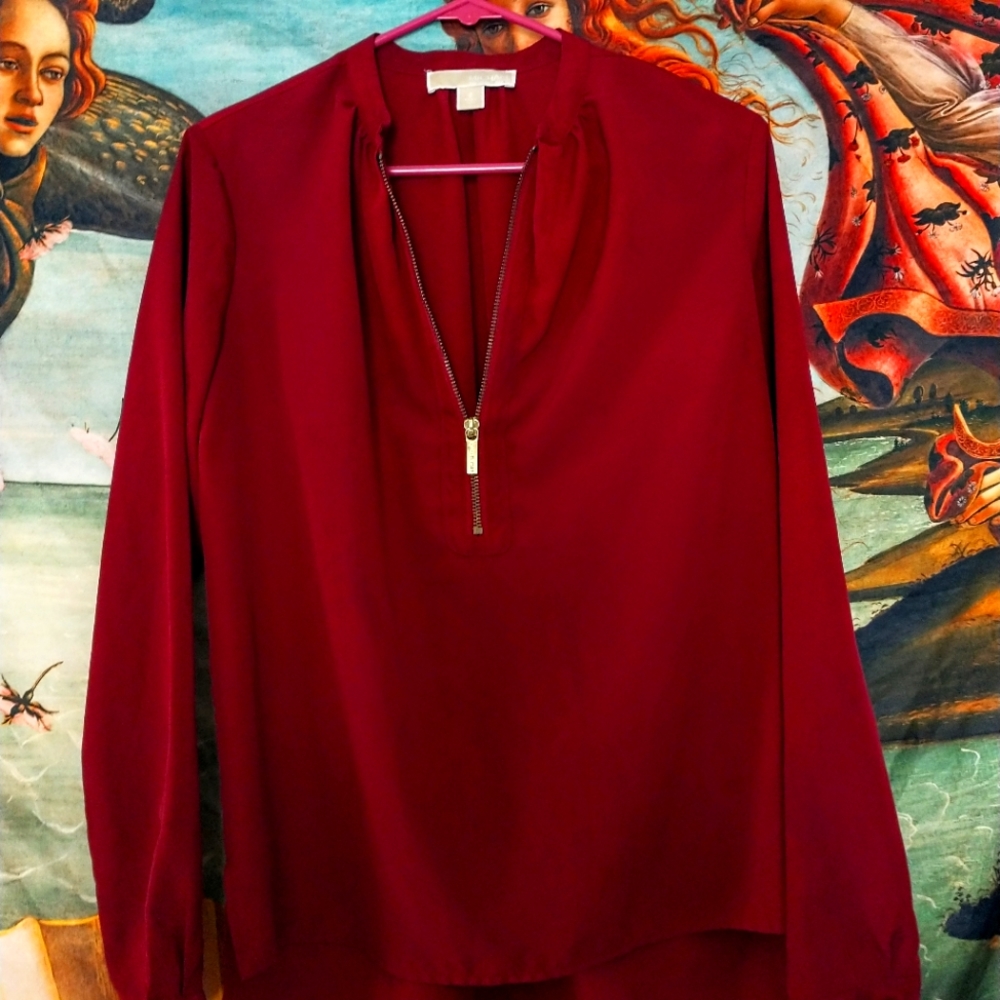 MICHAEL KORS RED ZIPPER BLOUSE